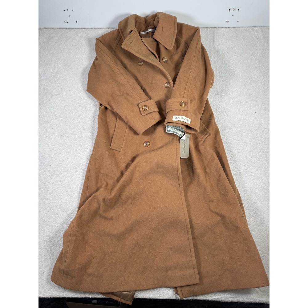 Larry Levine Trench Coat Womens 10 Camel Tan New Wool Camel Hair Double Breasted